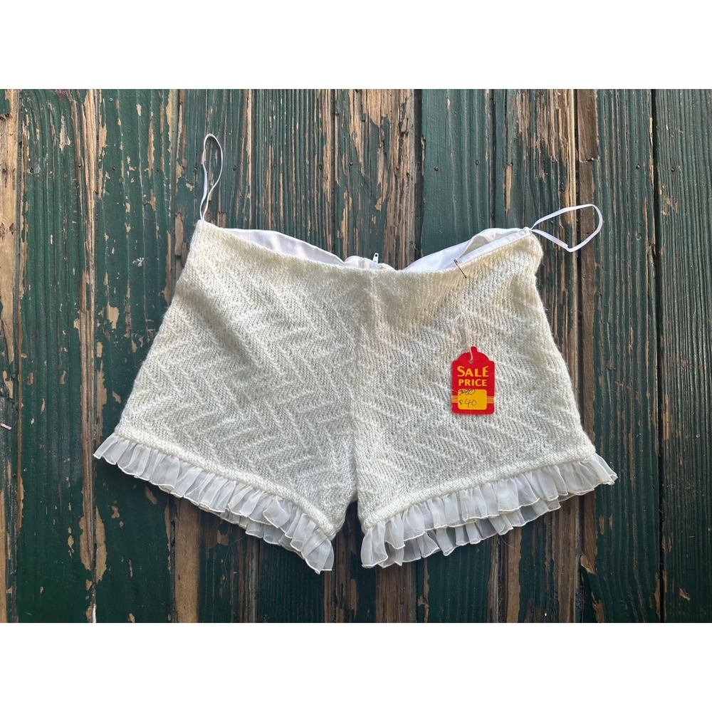 Trashy Lingerie Ivory Knit Ruffle Shorts Chevron Pointelle Tap Pants Made in USA